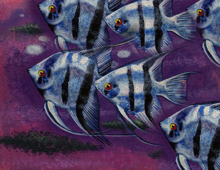 Oil painting of Fancy Angel fish pictures Auspiciousnessの写真素材