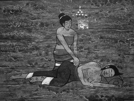 Art painting oil color Spa Massage From Thailand  , black and white , monochromeの写真素材