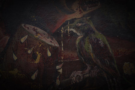 painting Abstract   Halloween    oil color Background , devil , hell  , birdの写真素材