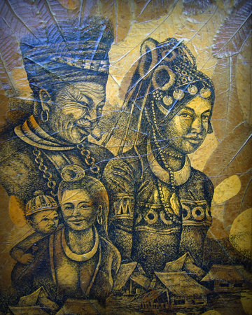 Drawing of lines of light and shadow of northern hill tribesの写真素材