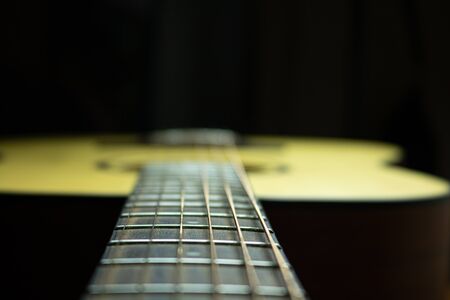 Close up of acoustic guitar with metal strings. Music conceptの写真素材