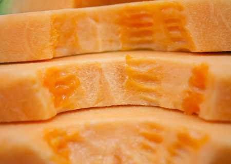 slices of cantaloupe melon closeupの写真素材
