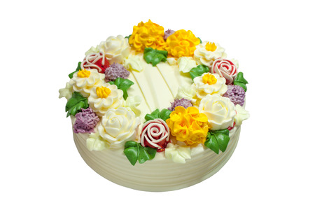 flowers cake isolated on white backgroundの写真素材