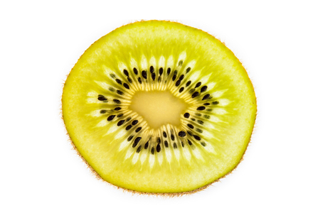 Slice of fresh kiwi fruit isolated on white backgroundの写真素材