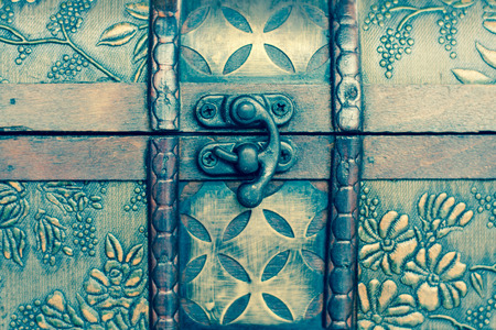 locked old wooden chest vintage filterの写真素材