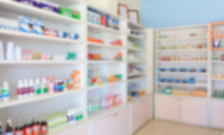 blur shelves of drugs in the pharmacyの写真素材