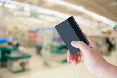 Buying with Credit Card in supermarketの写真素材