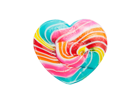 colorful heart candy isolated on a white backgroundの写真素材