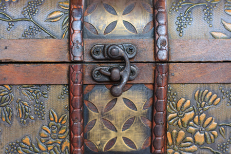 locked old wooden chestの写真素材