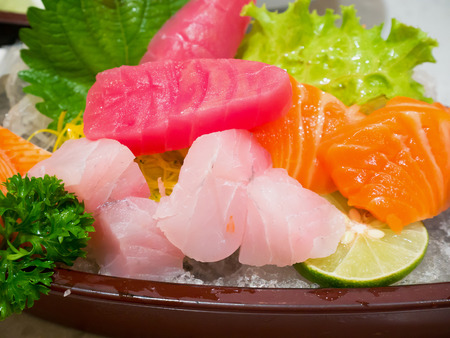 fresh salmon fish slice sashimi with tuna sashimi setの写真素材