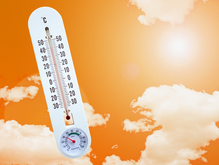 thermometer in the sky, hot temperatureの写真素材
