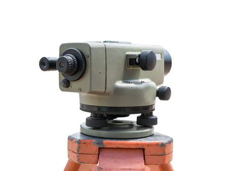 Construction equipment theodolite level tool isolated on white backgroundの写真素材