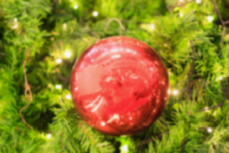 Decorated Christmas tree blurred backgroundの写真素材