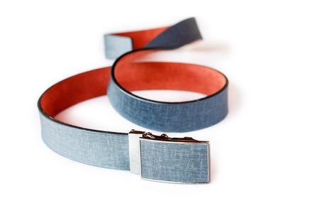leather belt isolated on whiteの写真素材