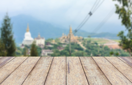wood counter with blurred backgroundの写真素材