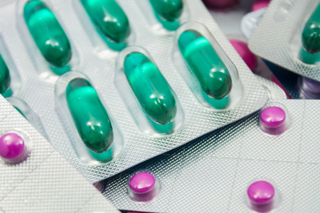 packings of medicine pills and capsulesの写真素材