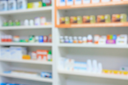 blur medicines shelves in the pharmacyの写真素材