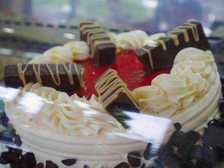Delicious chocolate cake in bakery shop