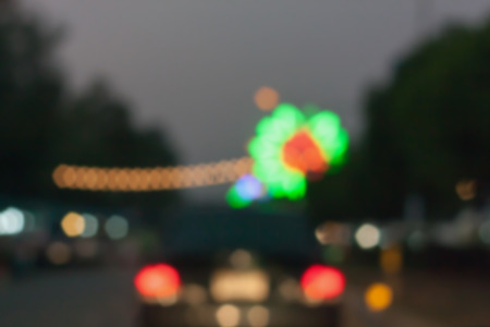 beautiful background of bokeh lights at night on road with carの写真素材