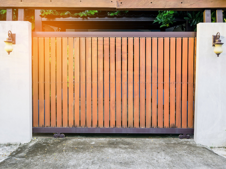 modern wooden door gate backgroundの写真素材