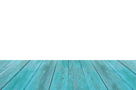 Empty perspective wooden table top isolated on white background. For montage product displayの写真素材