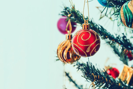 Christmas ornaments on the Christmas treeの写真素材