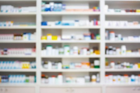blur shelves of drugs in the pharmacy shopの写真素材