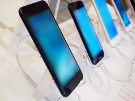 mobile smartphone in electronic storeの写真素材