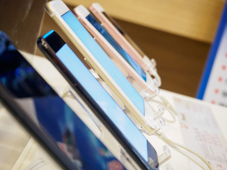 mobile smartphone in electronic storeの写真素材