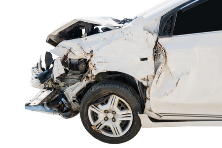 Car crash accident damaged isolated on white backgroundの写真素材