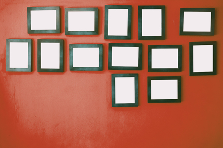 Photo frames on the colorful wallの写真素材