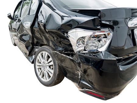 Car crash accident damaged isolated on white backgroundの写真素材