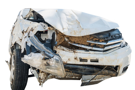 Car crash accident damaged isolated on white backgroundの写真素材