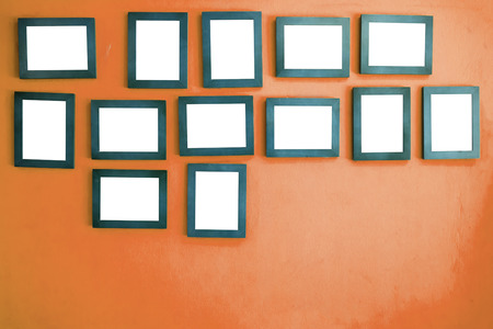 Photo frames on the colorful wallの写真素材