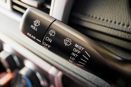 Car Rain windscreen wiper control stick close upの写真素材