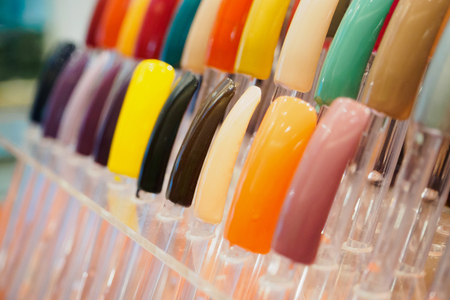 colorful artificial nails in beauty shopの写真素材