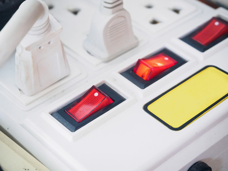 Multiple power socket with connected plugsの写真素材