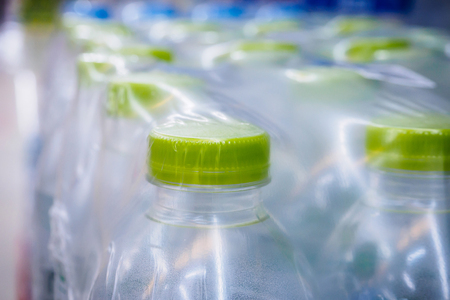 Water bottles in plastic wrapの写真素材