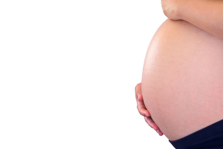 Asian pregnant woman isolated on white backgroundの写真素材