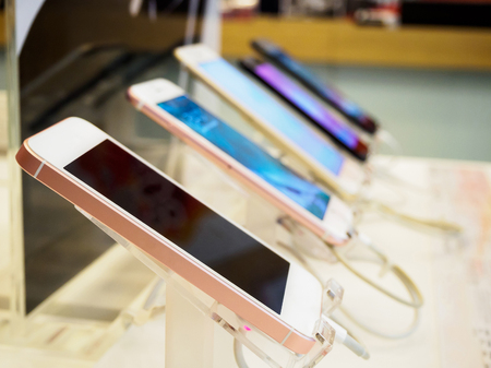 mobile smartphone in electronic storeの写真素材