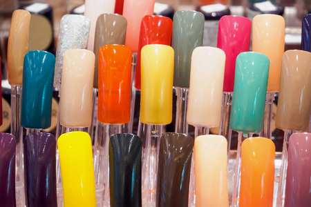 colorful artificial nails in beauty shopの写真素材