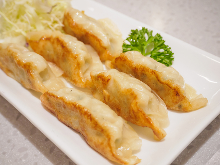 Gyoza dumplings with vegetables, japanese foodの写真素材