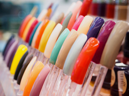 colorful artificial nails in beauty shopの写真素材