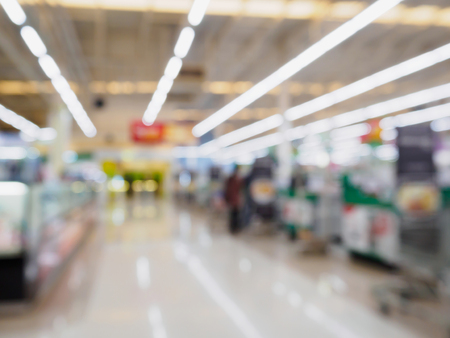supermarket checkout cashier counter blurred backgroundの写真素材