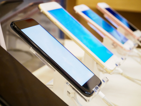 mobile smartphone in electronic storeの写真素材