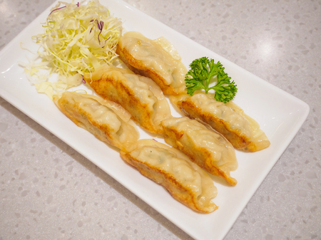 Gyoza dumplings with vegetables, japanese foodの写真素材