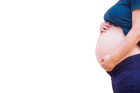 Asian pregnant woman isolated on white backgroundの写真素材