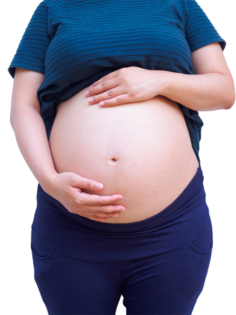 Asian pregnant woman isolated on white backgroundの写真素材