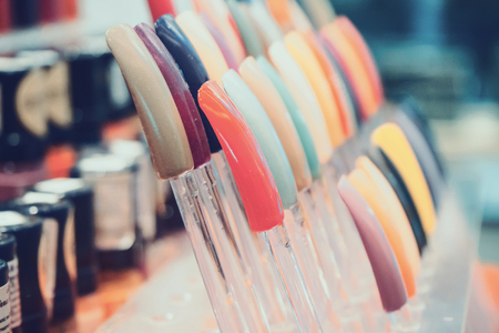 colorful artificial nails in beauty shopの写真素材