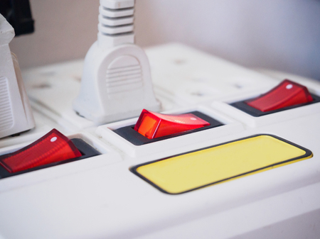 Multiple power socket with connected plugsの写真素材